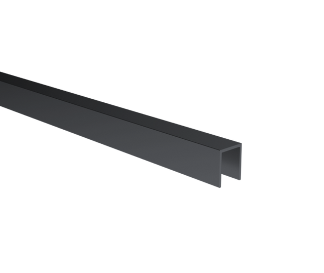 U-shaped aluminium glazing profile 20x30x2mm for 10–12mm glass, black anodised