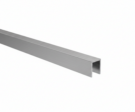U-shaped aluminium glazing profile 20x30x2mm for 10–12mm glass, stainless steel finish