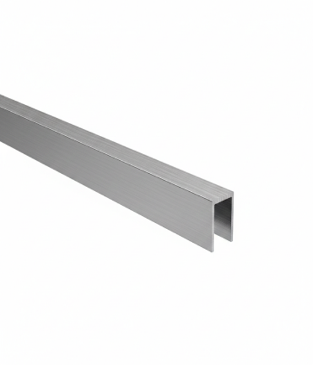 U-shaped aluminium glazing profile 20x40x2mm for 10–12mm glass, stainless steel finish