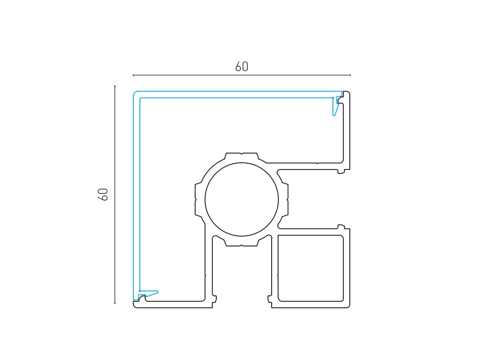 Aluminum fence post 60x60 corner - 6000mm