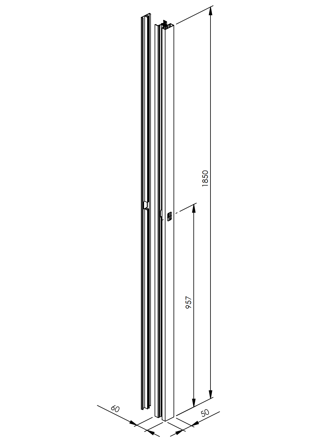 Set of aluminum post 50x60 and cover for lock part - 1850mm R7016