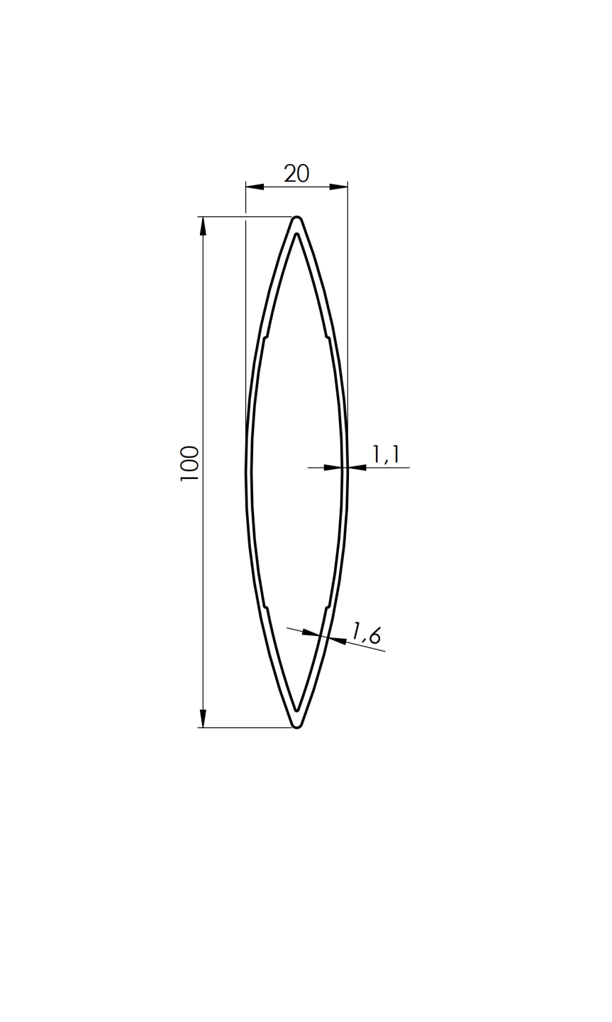 Aluminum fence slat oval 20x100-6000mm