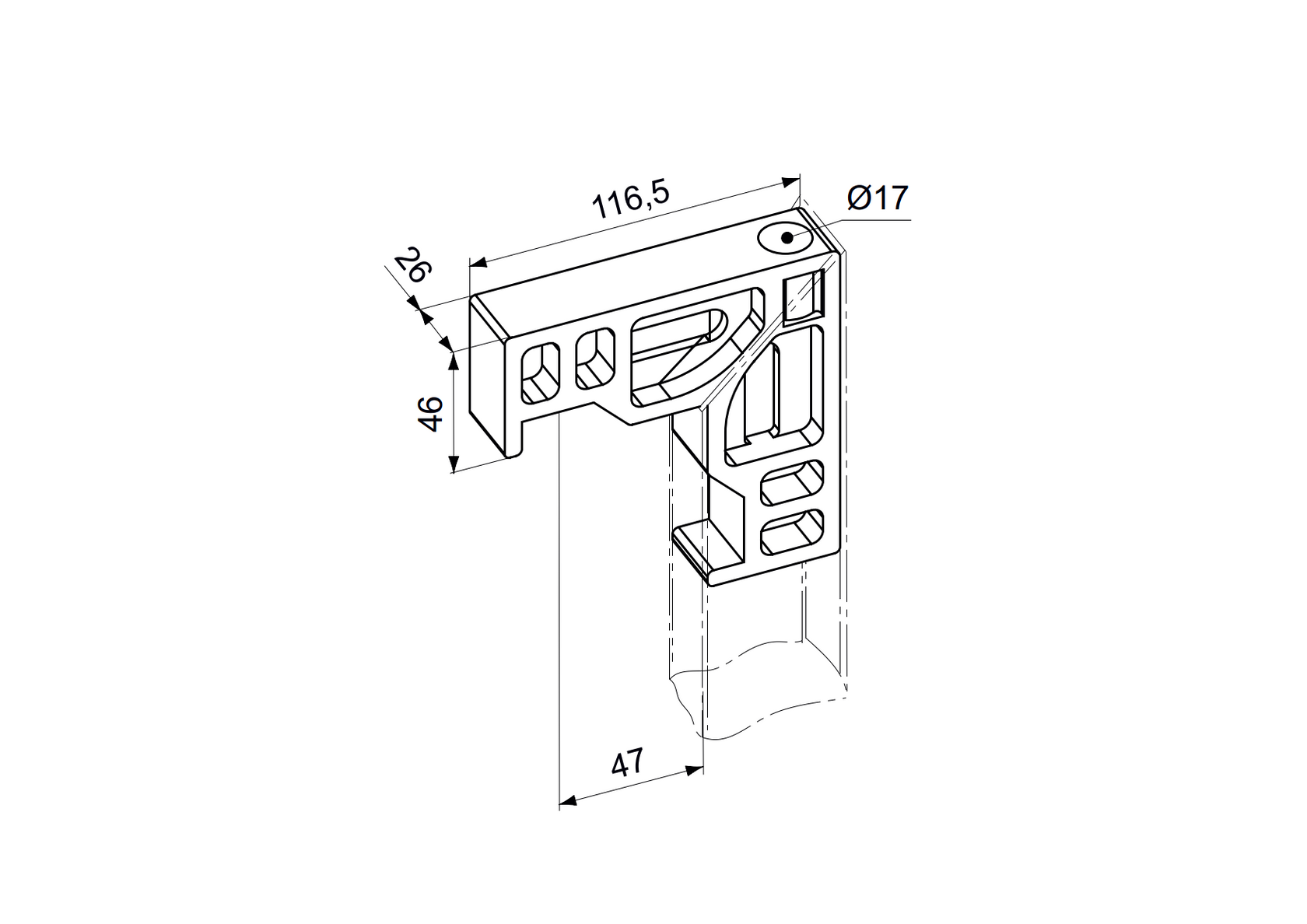 Corner connector 46x26 for profile 50x30