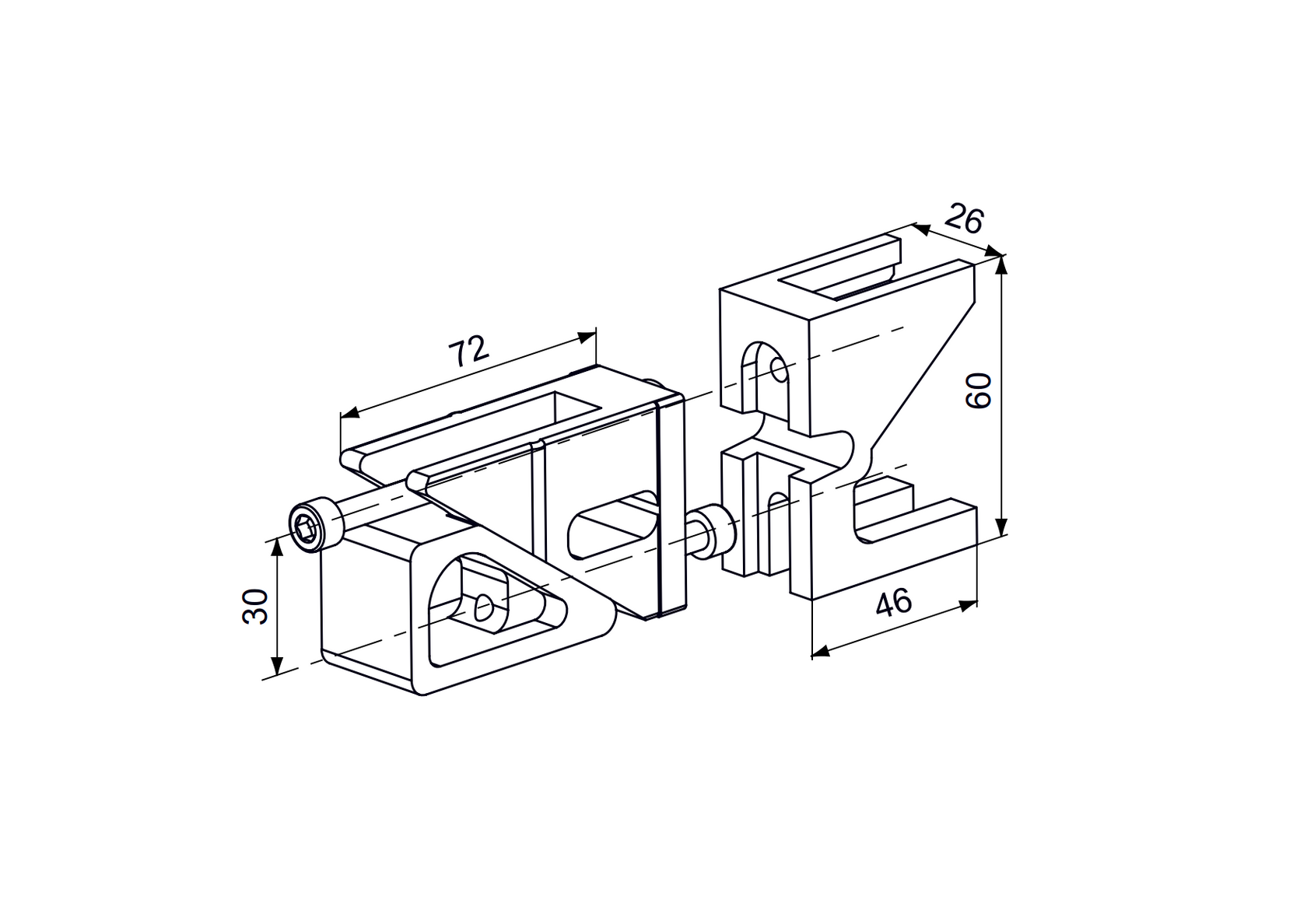 Corner connector 46x26 for profile 50x30