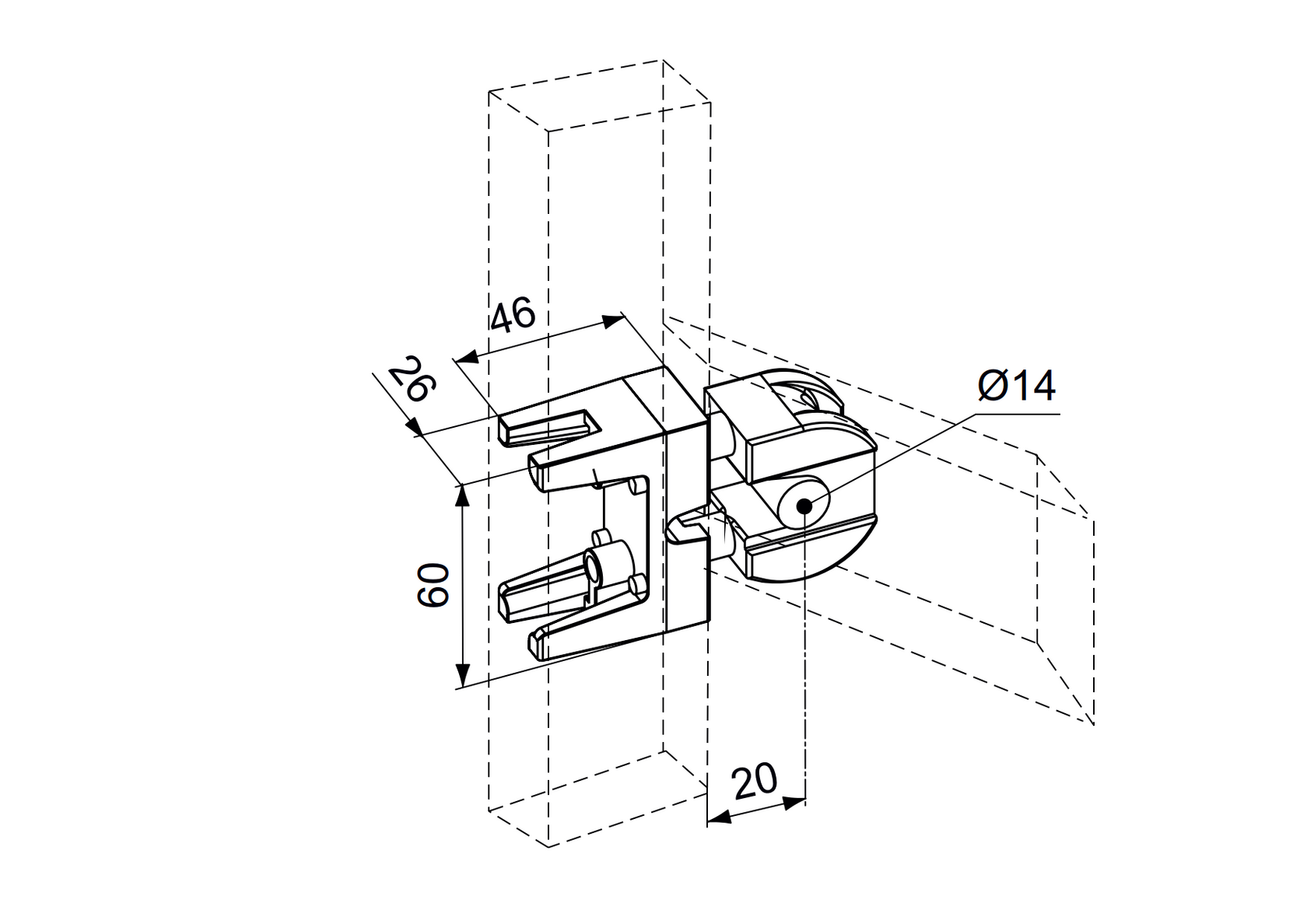 Corner connector 46x26 for profile 50x30