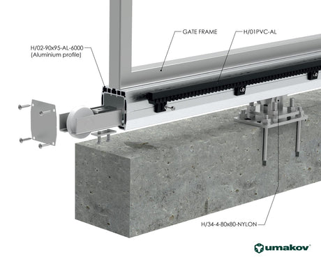 Sliding gate set up to 4m, profile AL 90x95mm