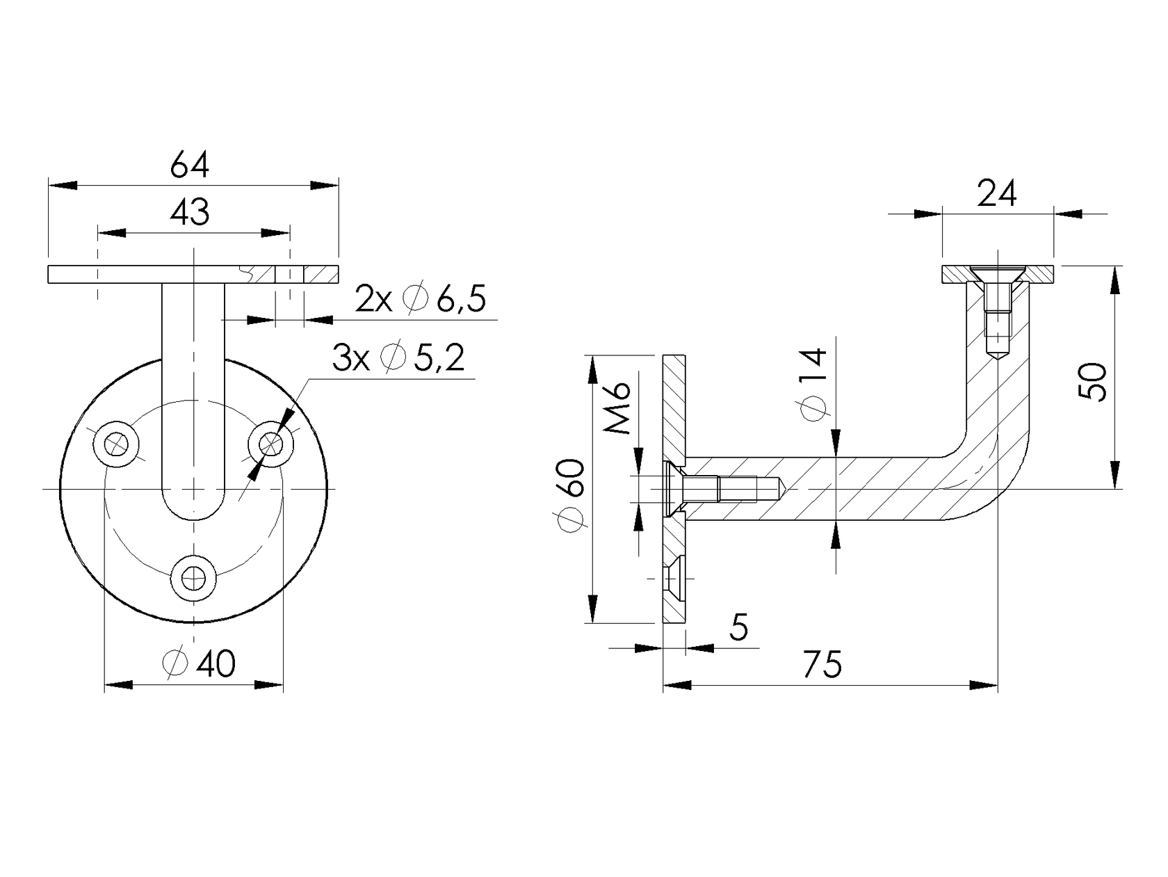 Wall-mounted handrail bracket