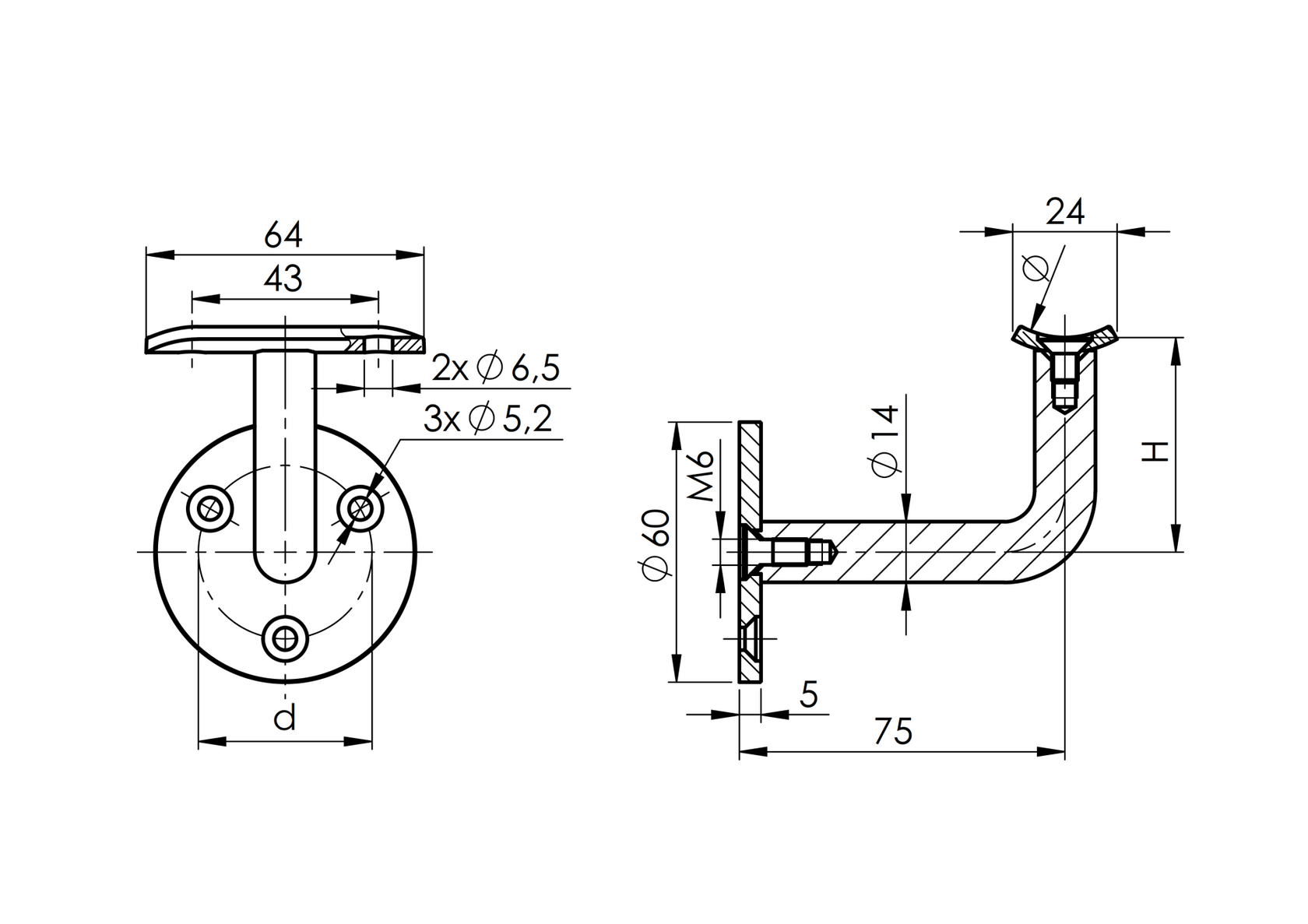 Handrail bracket - wall, railnig
