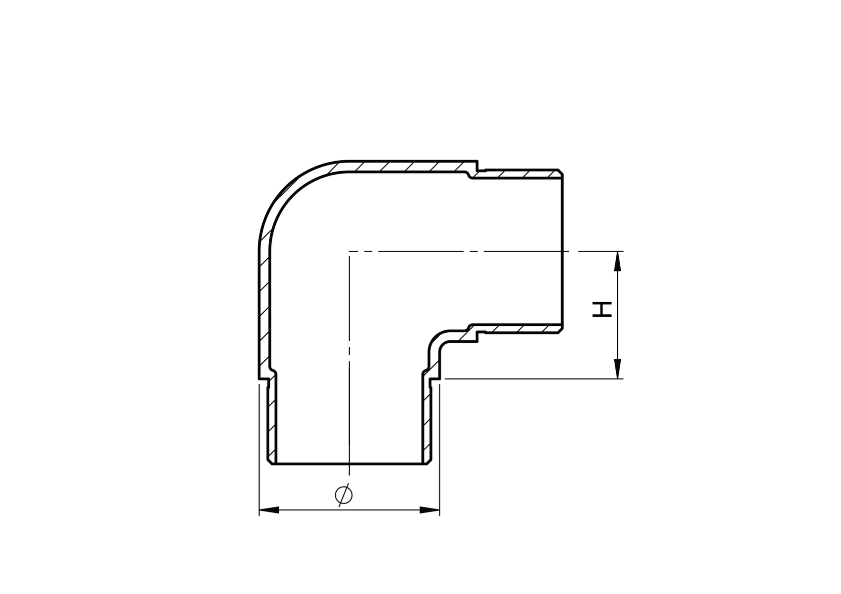 Adjustable flush angle, elbow 90°