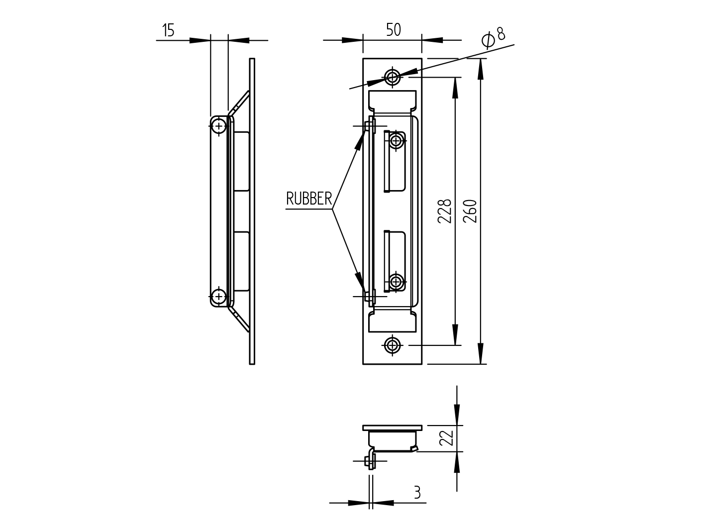 Universal gate stopper 40x40 for gate lock