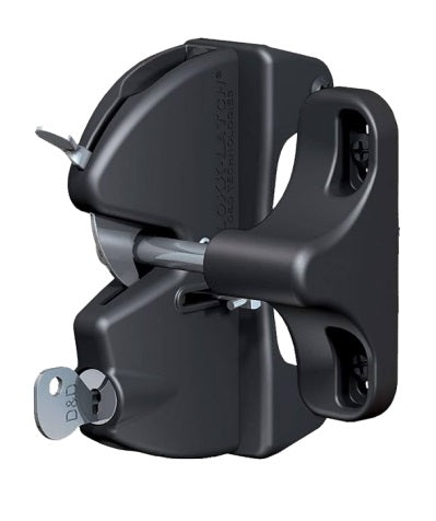 Hooked latch with lock, single sided