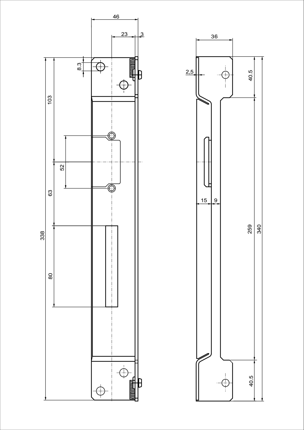 Stopper for electromag. lock, low, right