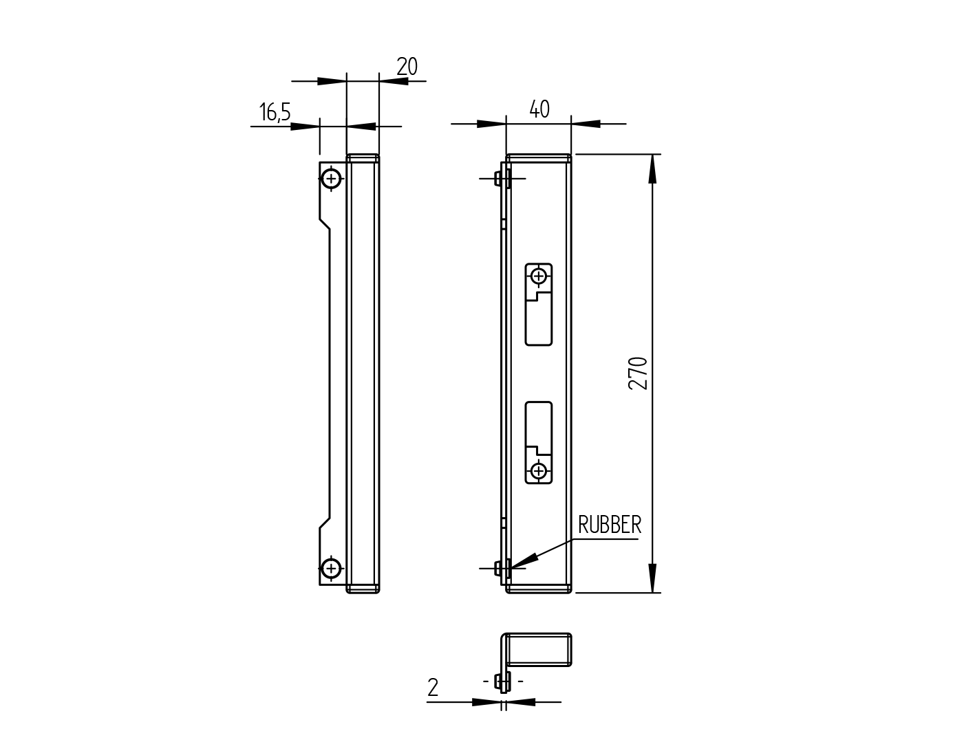 Gate end stop, universal 40x20 Inox