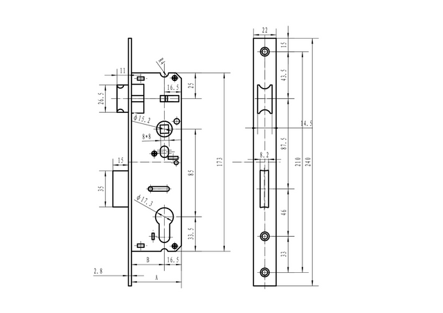Double lock cylinder for JP profile 40x40mm AISI304