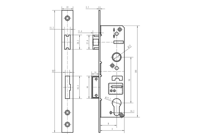 Cylinder lock for JP profile 60x40mm AISI304