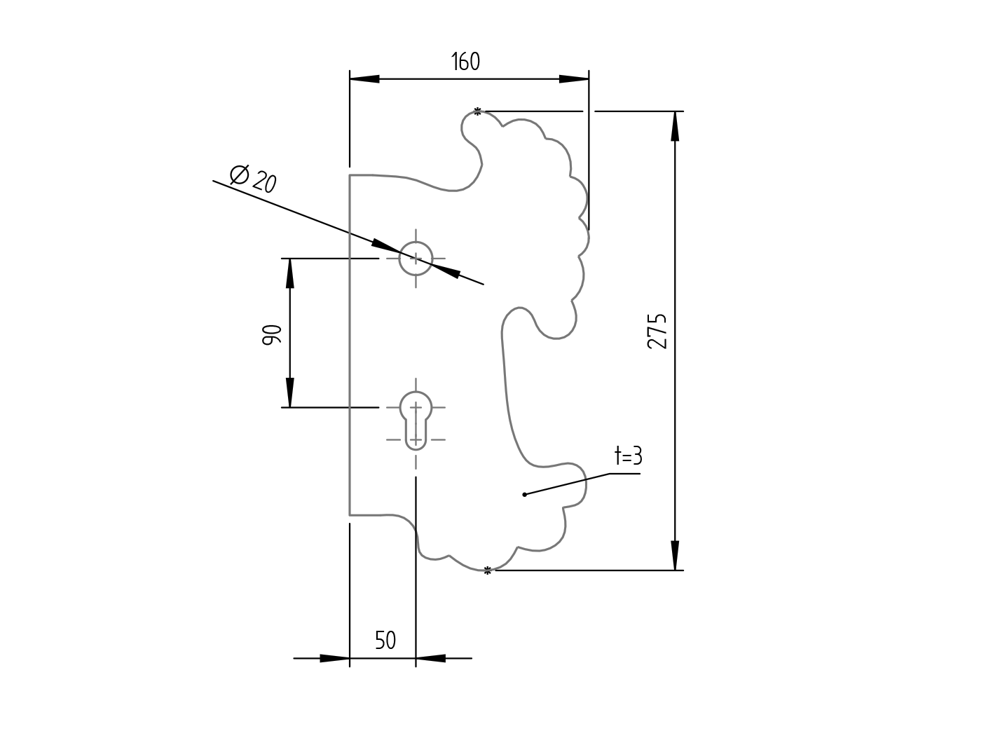 Decorated gate plate with openings, right 275x160