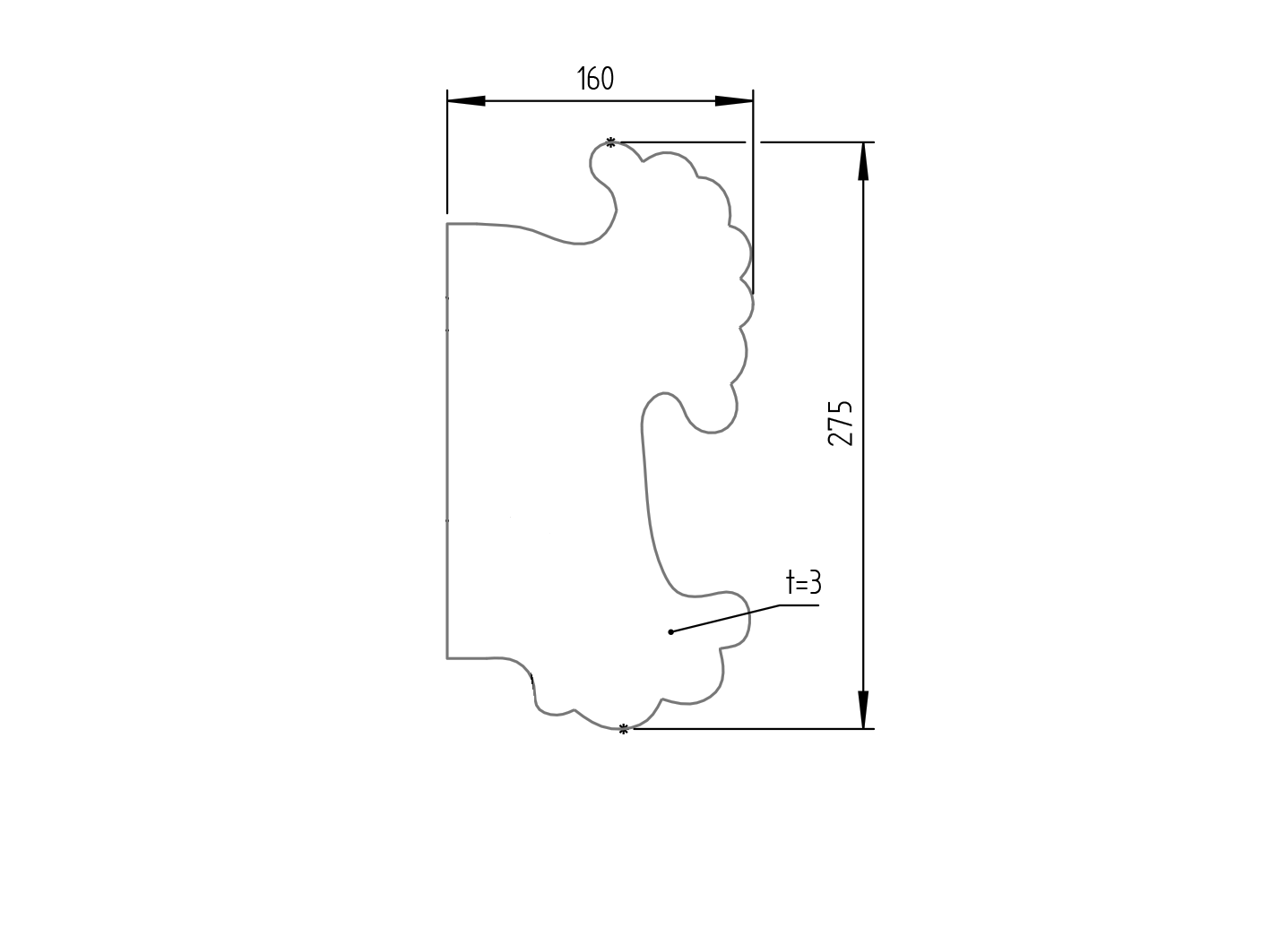 Decorated gate plate, right 275x160, t3mm