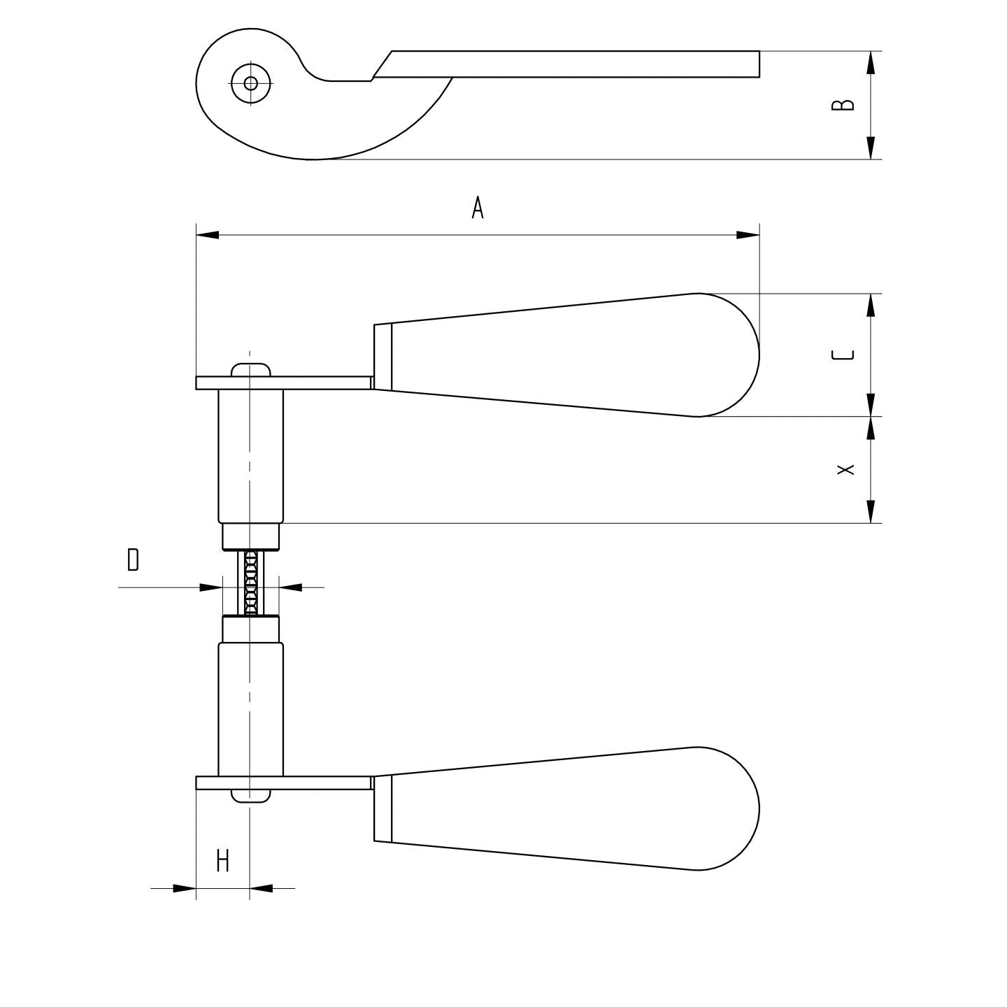 Door handle Fe, L150, C40, D19mm, Fe