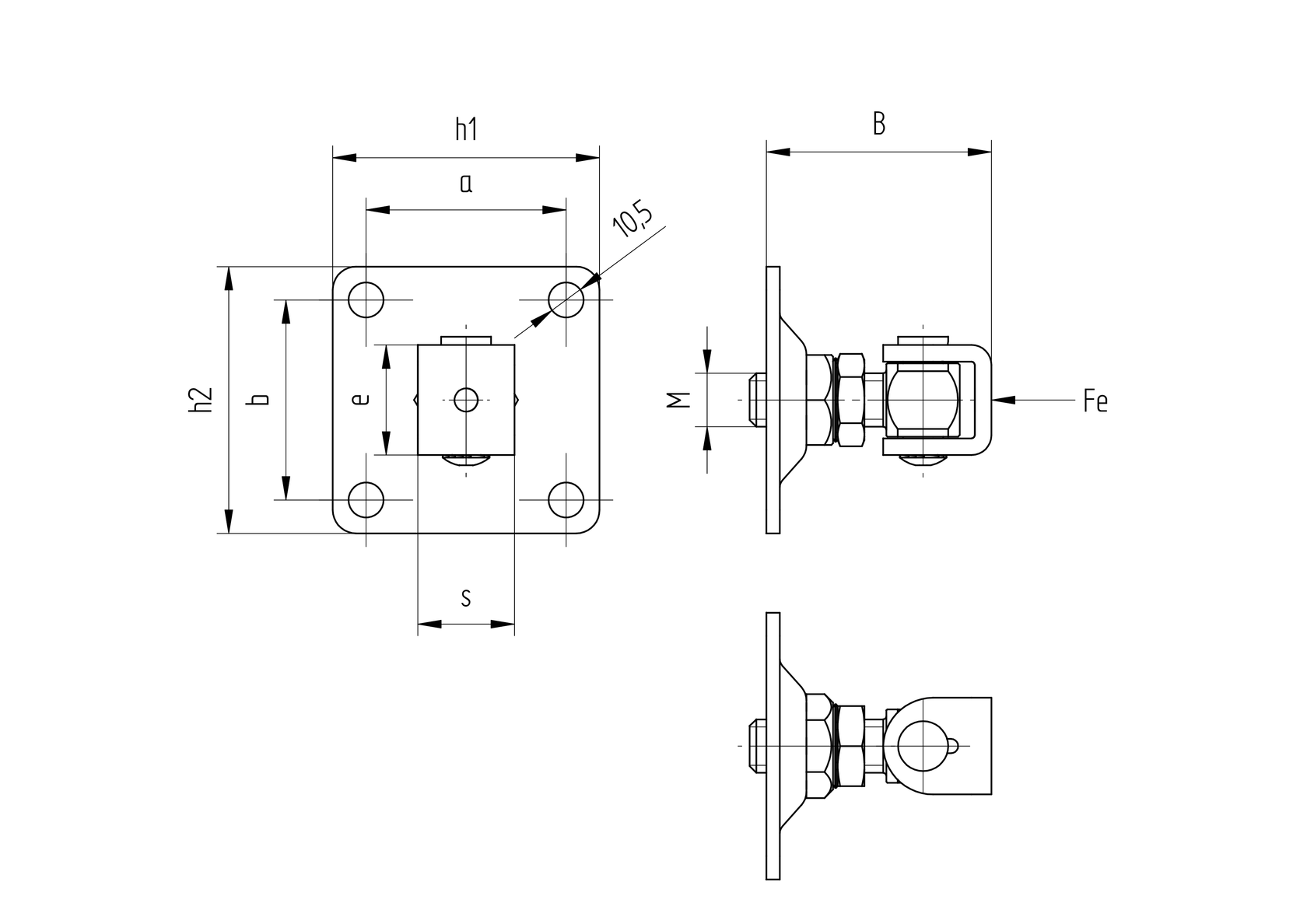 Adjustable hinge with anchoring flange Zn, M24
