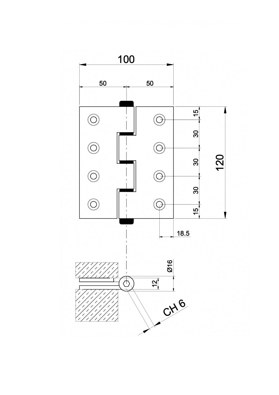Spring hinge onesided, Aluminium, L=120mm
