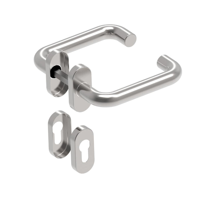 Door handle with plate, pair AISI 304, K320