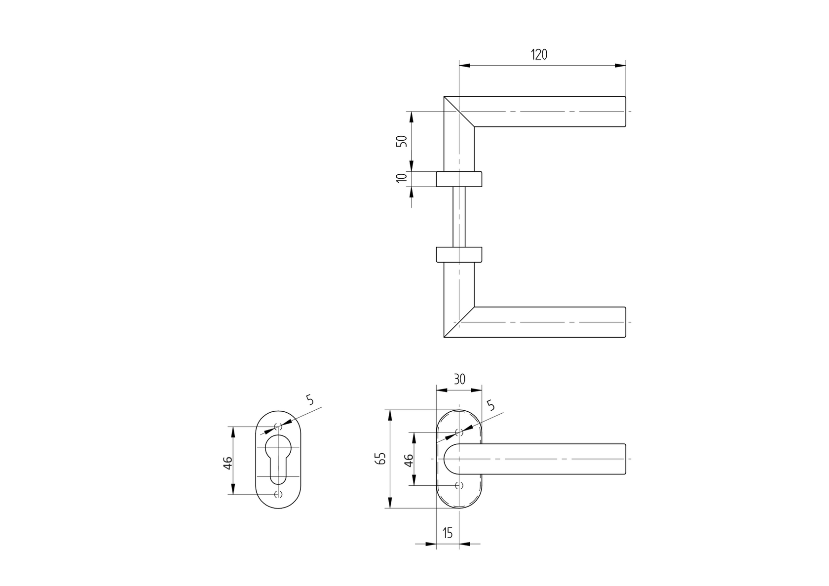 Door handle with plate, pair AISI 304, K320,
