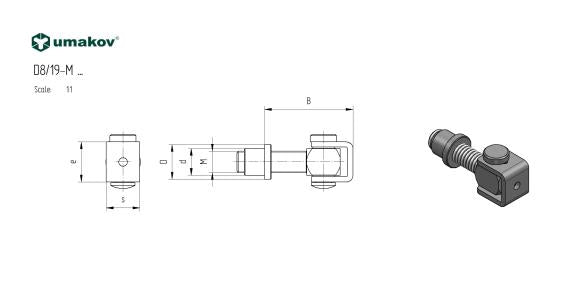 Adjustable hinge for weld connection M16, AISI 304