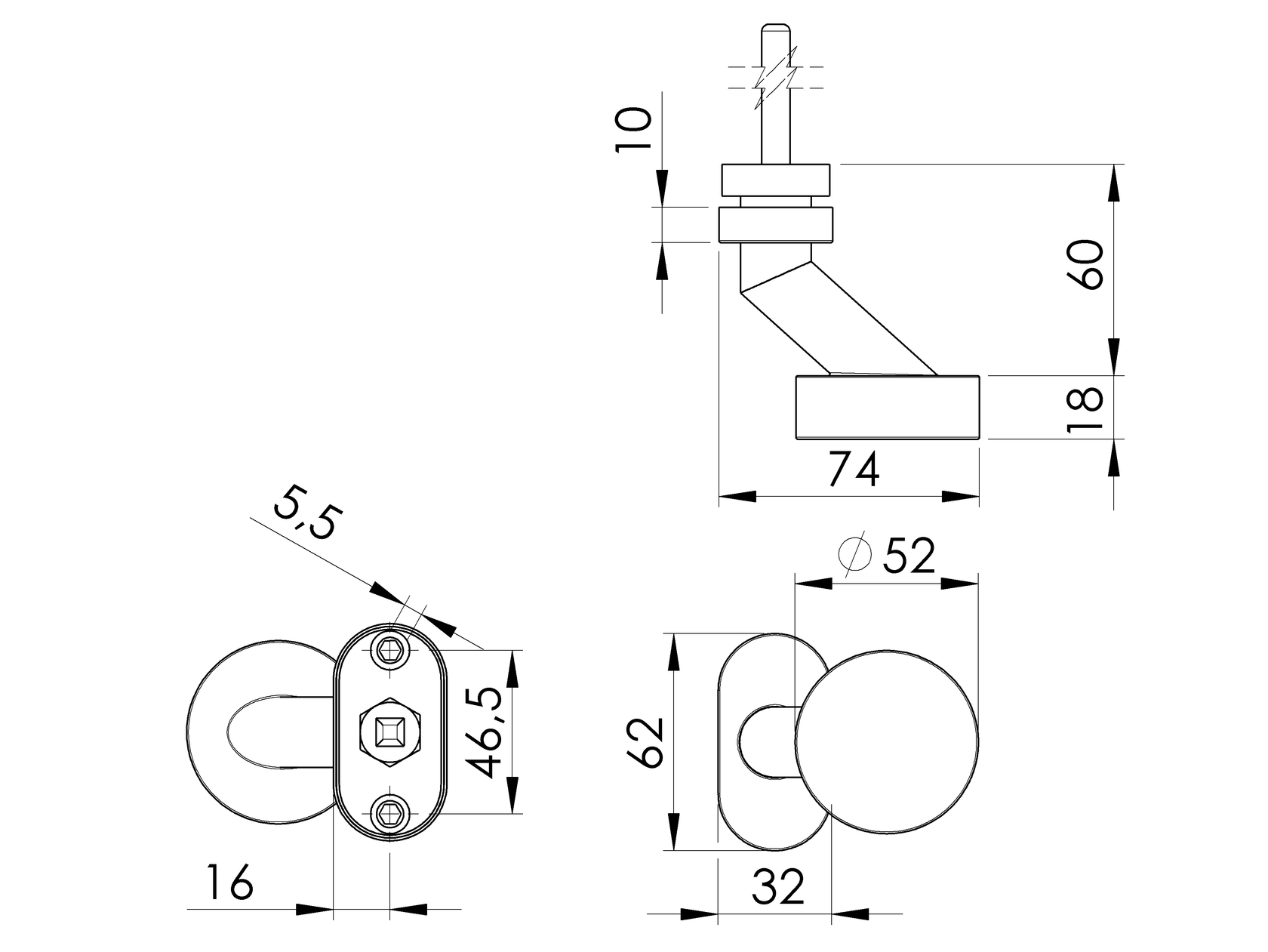 Door handle with plate, AISI 304, K320, fix