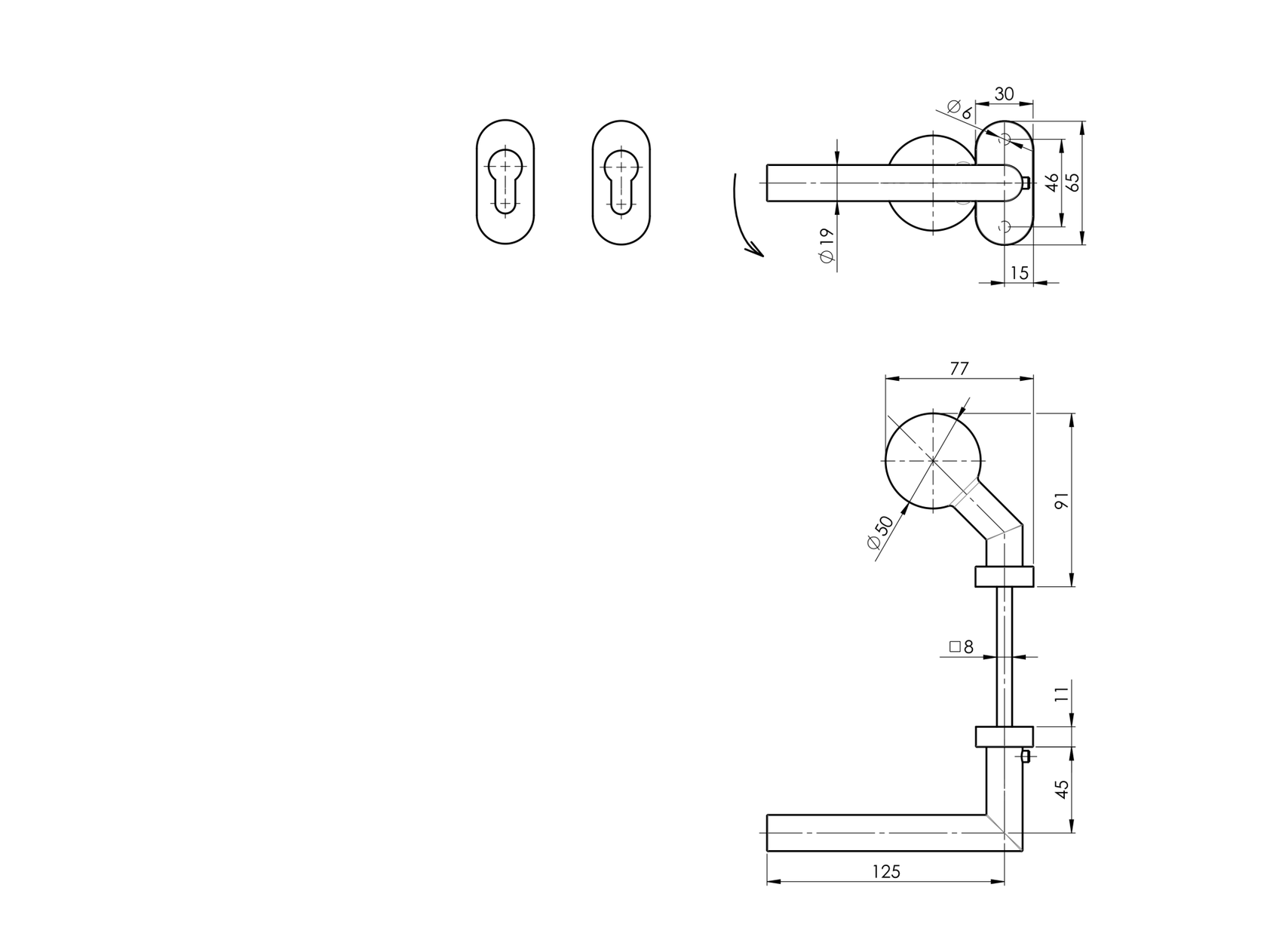 Door handle with plate, pair AISI 304, BLACK