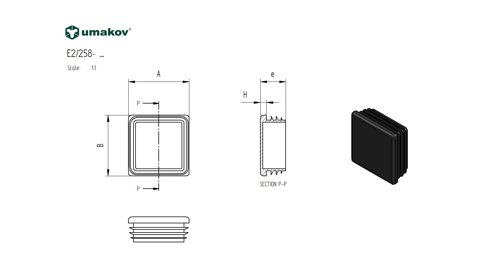 PVC insert cap for 25×25 square profile and facade profile, black RAL 9005