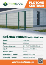 Bránka 1kr. ROUND ZnPVC 1000x2000mm, D75mm, zelena