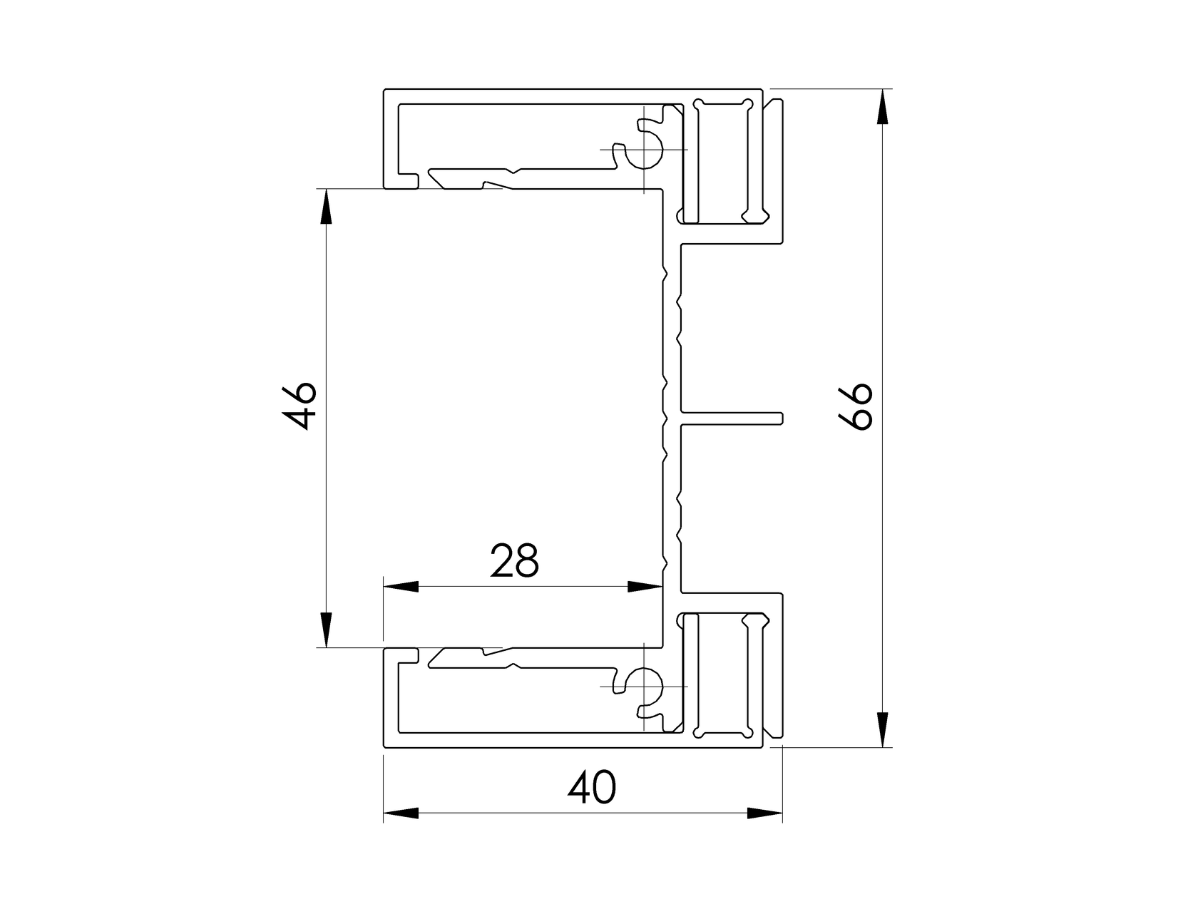 Aluminum adapter 66x40-1500mm for blinds up to 46mm R7016