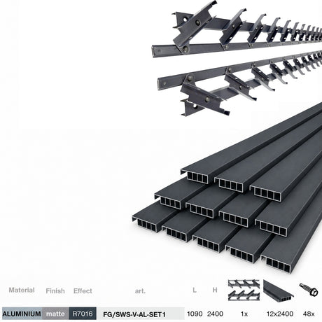 Set Antracitový hliníkový vertikálny naklápací systém 1,09 m s AL 2,4 m Antracitovou výplňou 20x95