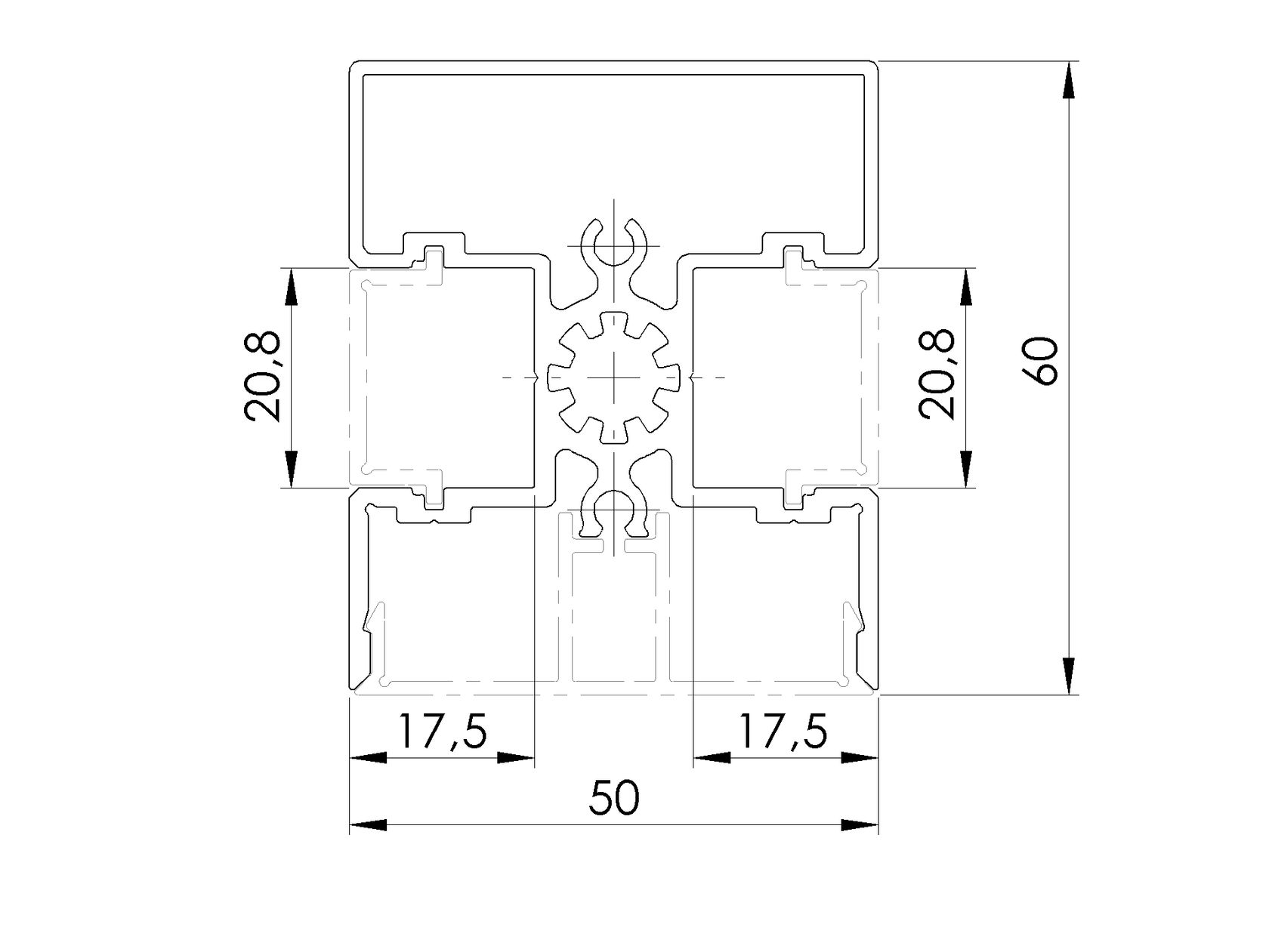 Aluminum fence post 50x60-6000mm N
