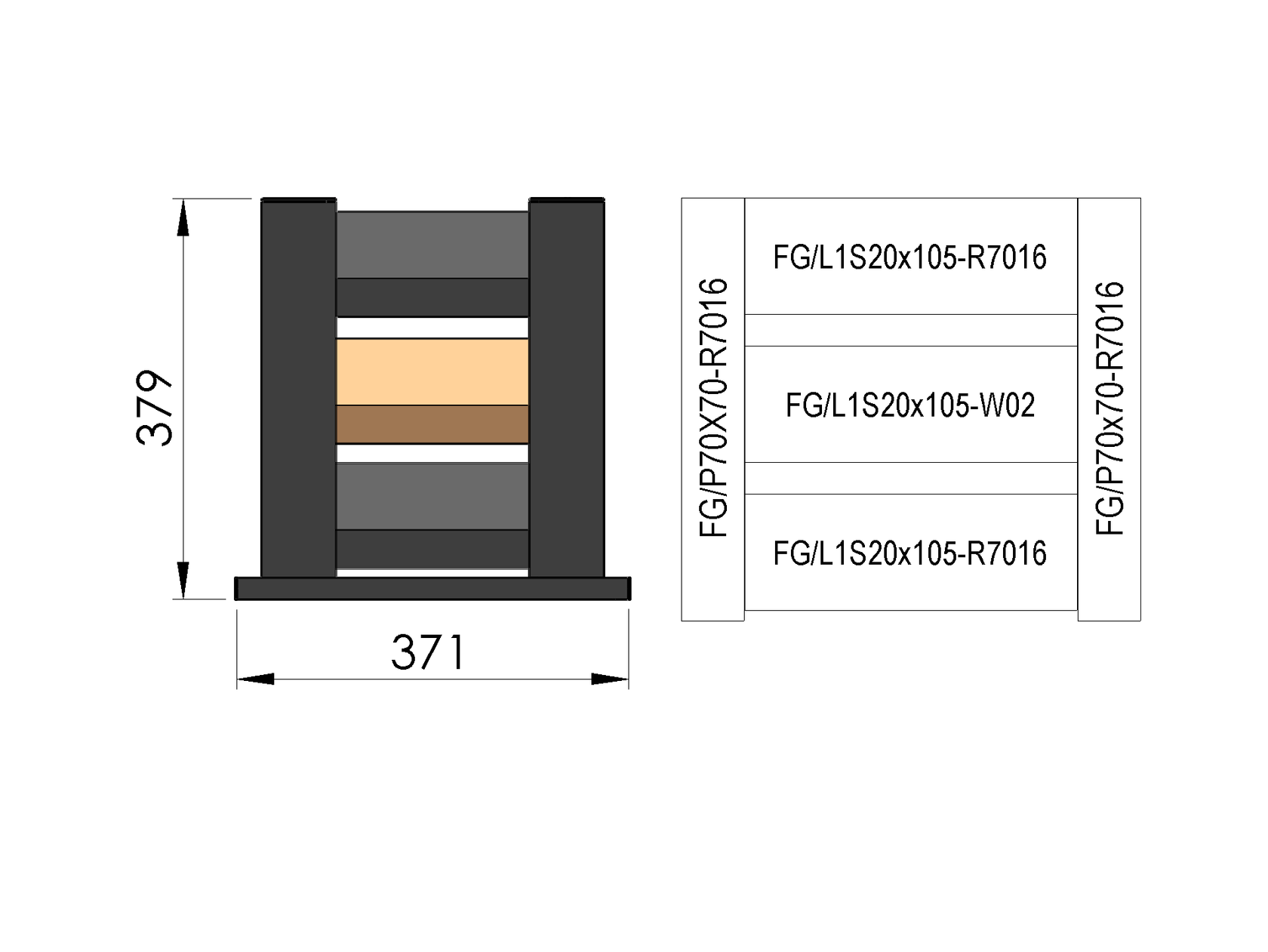 Fence sample 0,3x0,4m freestanding for louver slats FG/L1S20x105