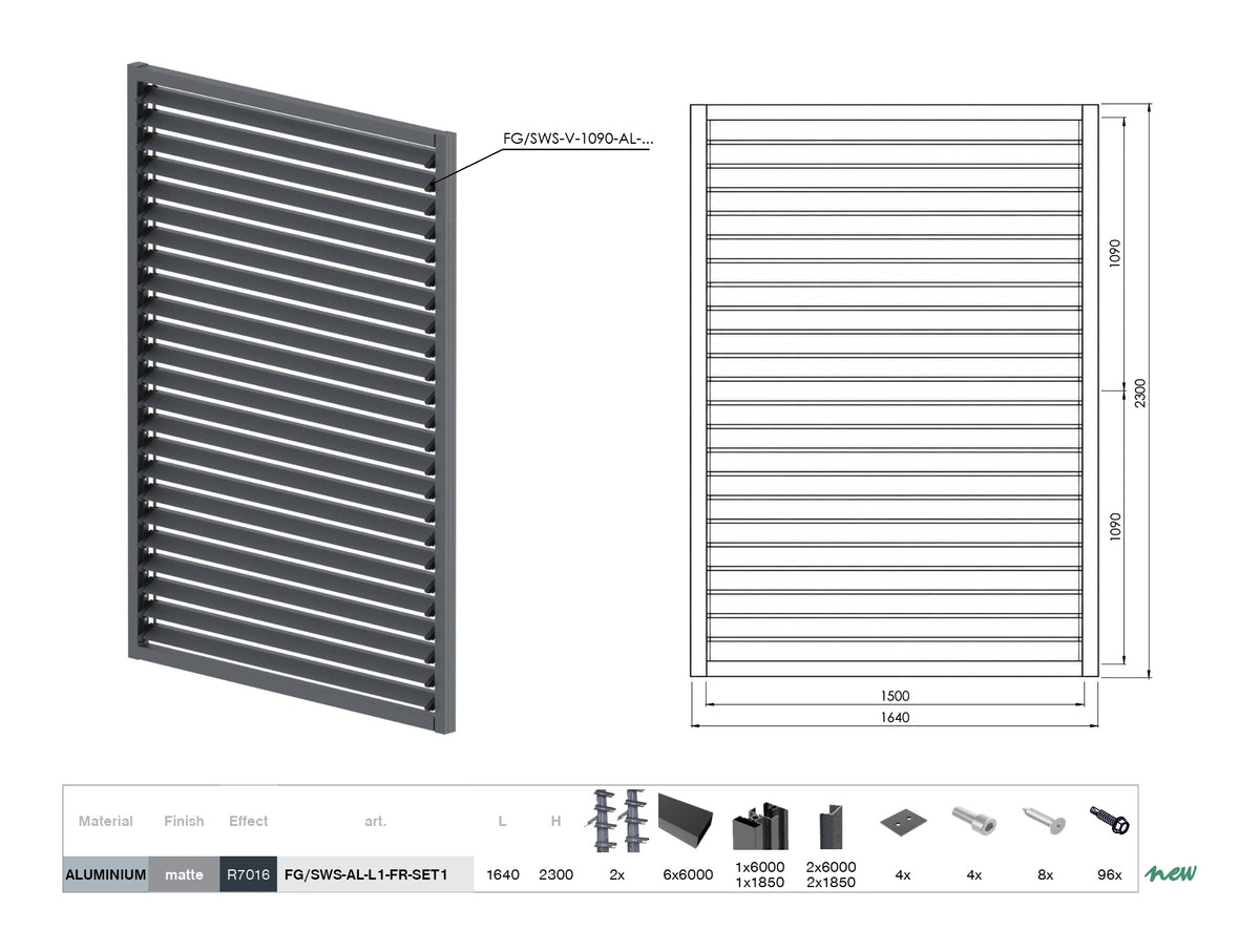 ALAntrac Horizontal Tilting System Set 2.3x1.6m with 1.5m ALAntrac Rhombus Infill 20x105, in ALAntrac Frame 50x60