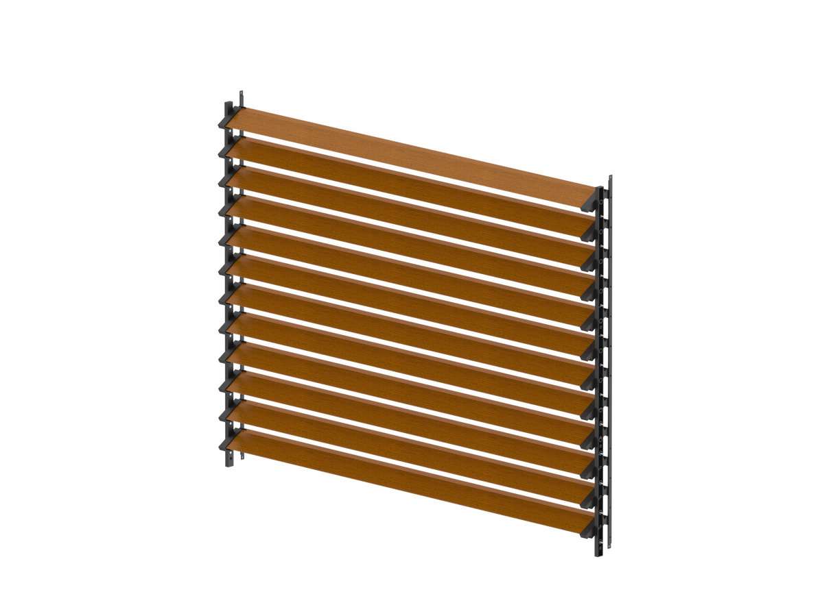 Set Schwarz verzinktes Stahl Horizontal Kippsystem 1,07 m mit 1,5 m Holzdekor GOLDENE EICHE Rhombusfüllung 20x105