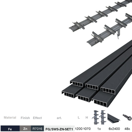 Set Antracitový pozinkovaný oceľový horizontálny naklápací systém 1,07 m s 1,2 m hliníkovou Antracitovou výplňou 20x95
