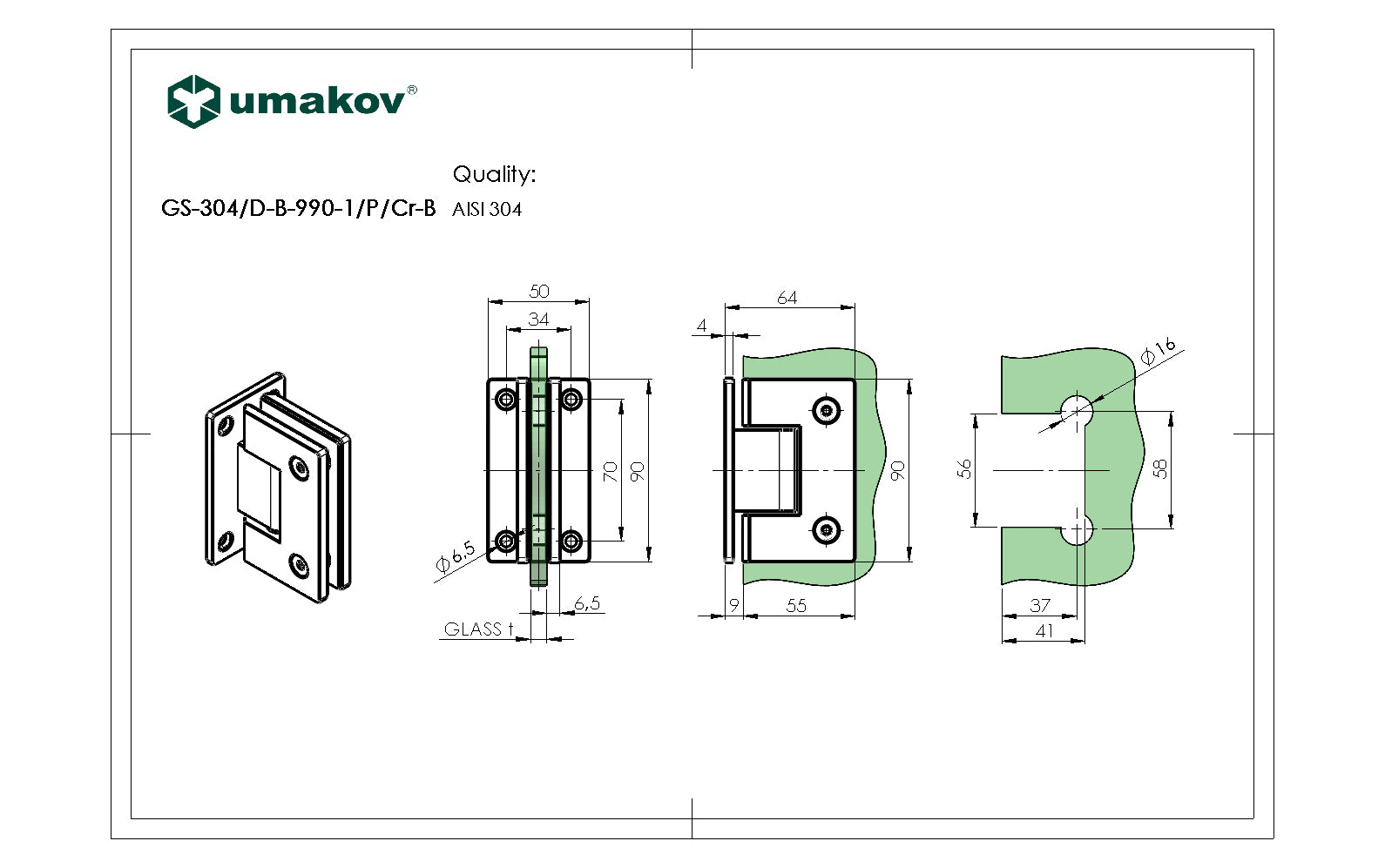 Hinge for glass door AISI304