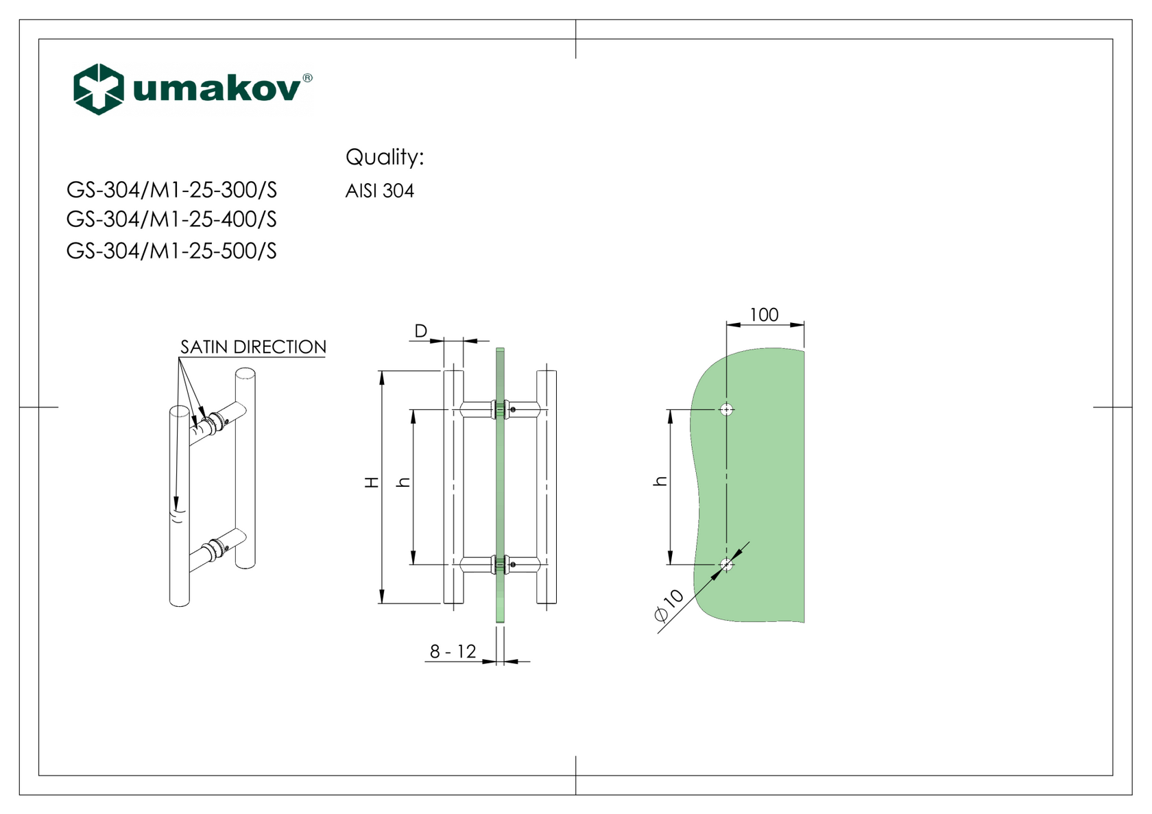 Pull handle - brushed AISI304, K320