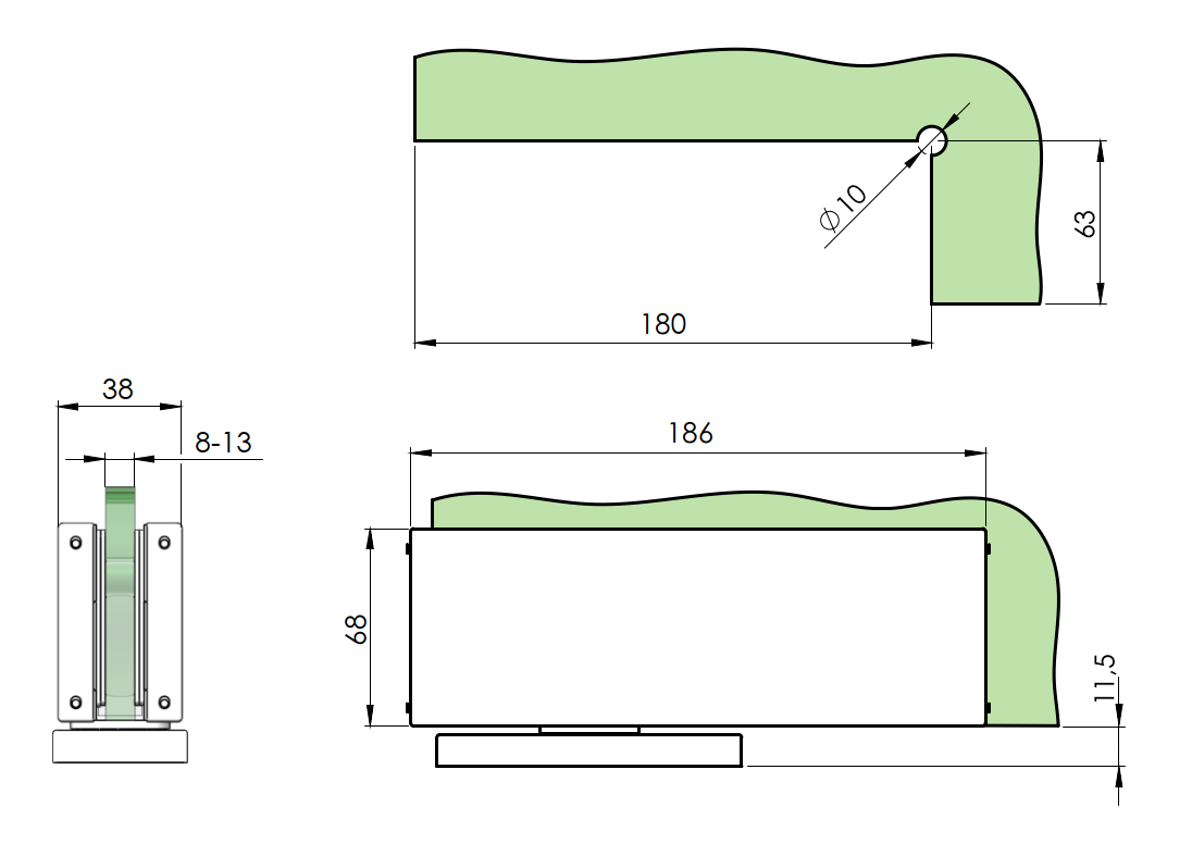 Bottom hinge with pivot to the floor AISI304, set
