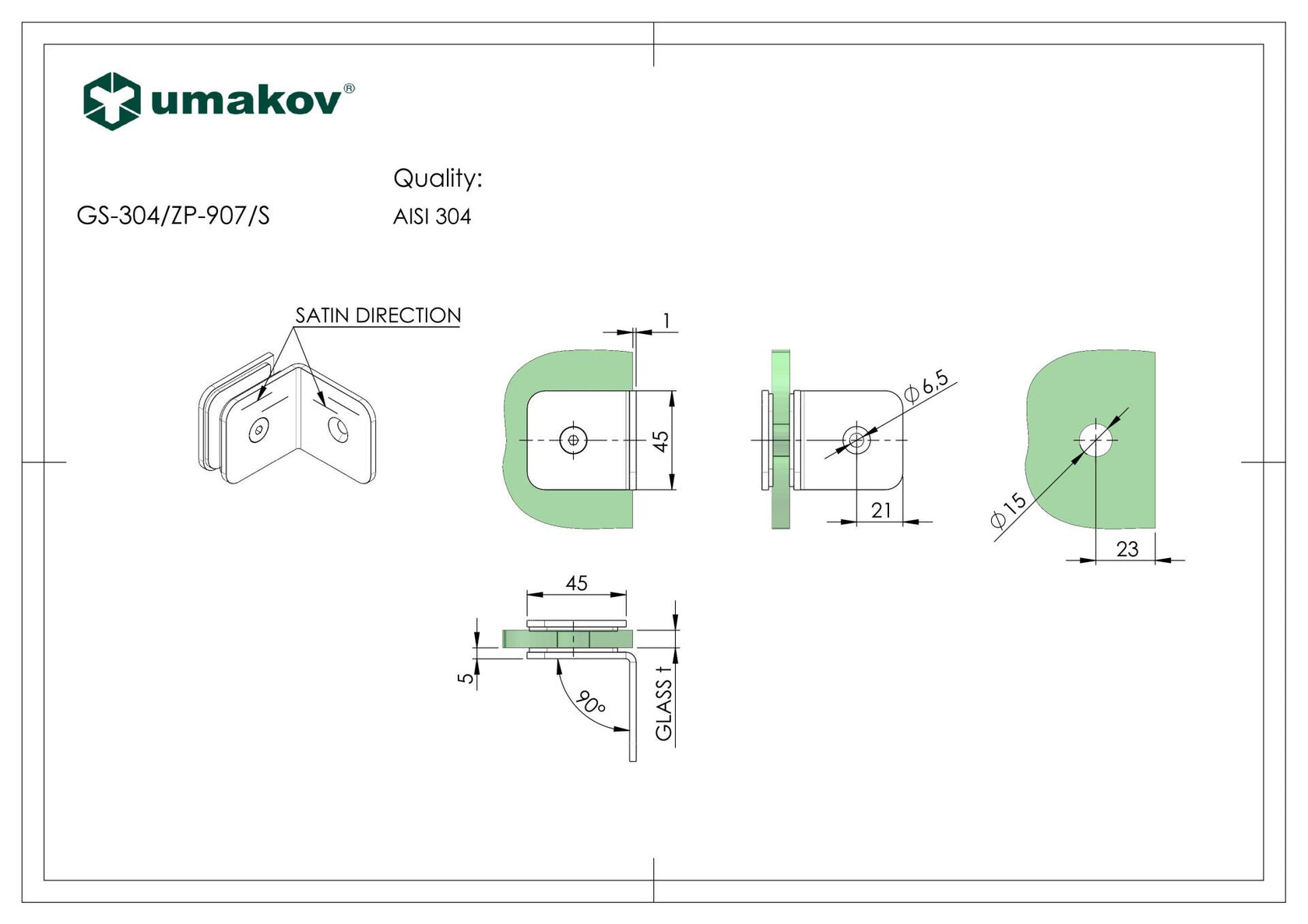 Glass clamp, AISI 304, BLACK