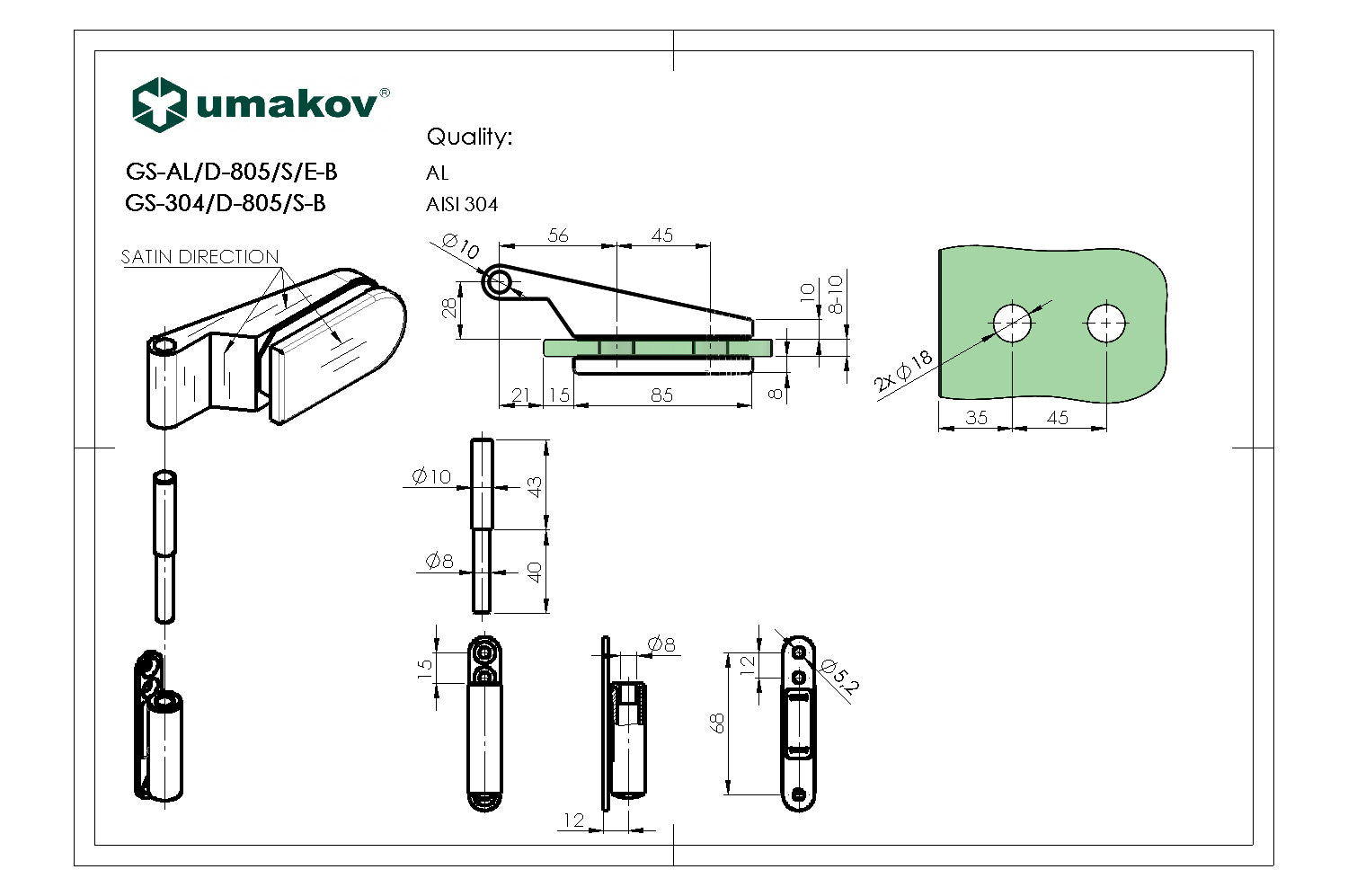 Stainless steel hinge for glass doors. Al, studio
