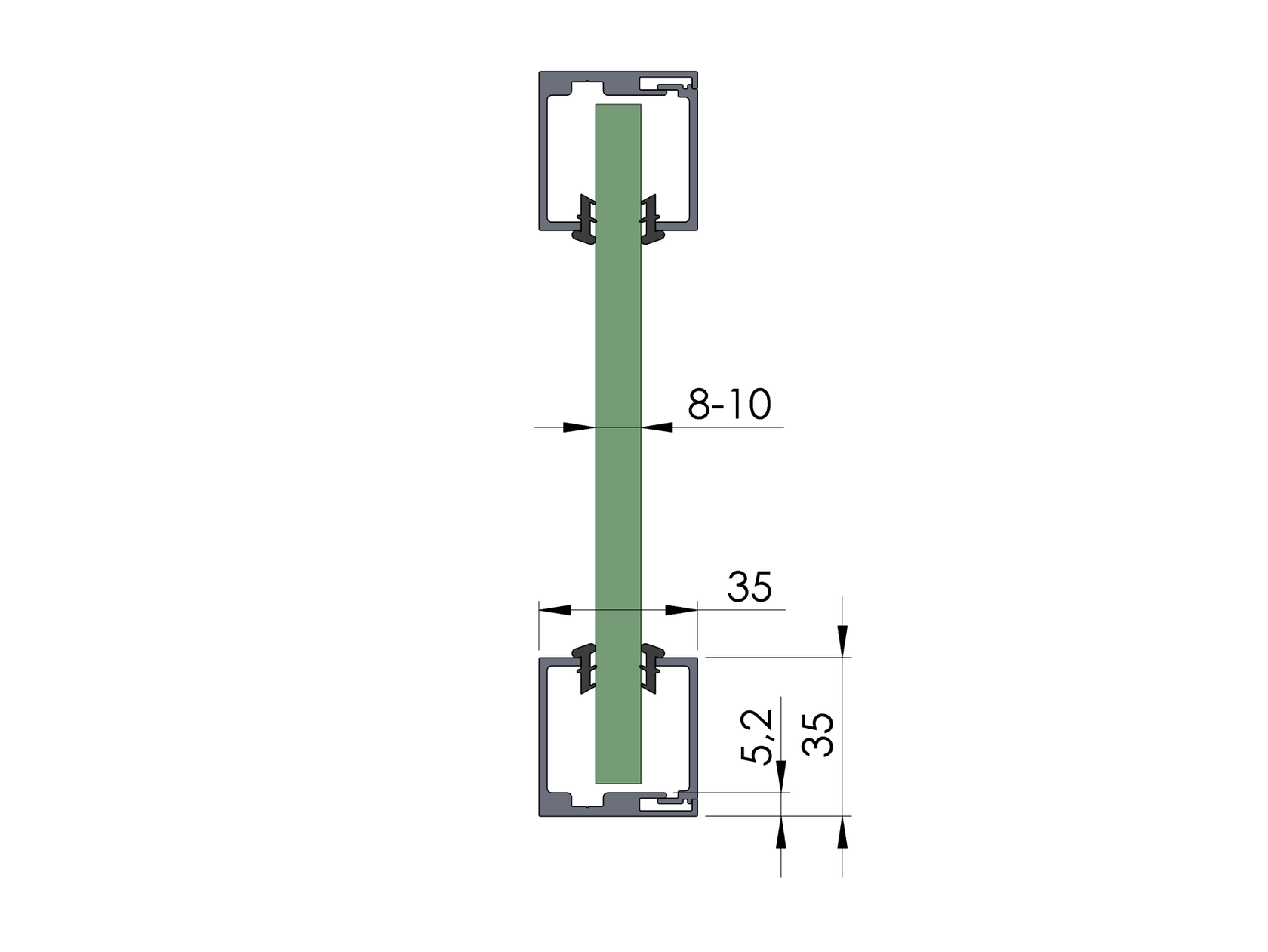 Glazing clamping profile 35x35mm