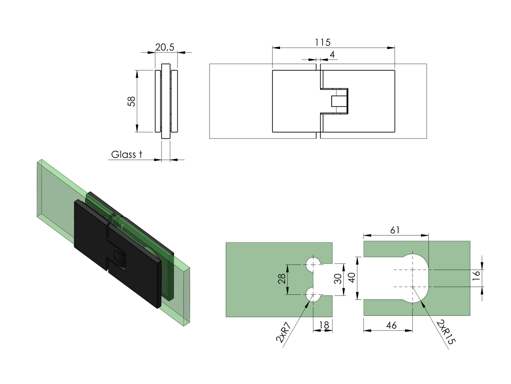Hinge for glass door Ms SwingPro