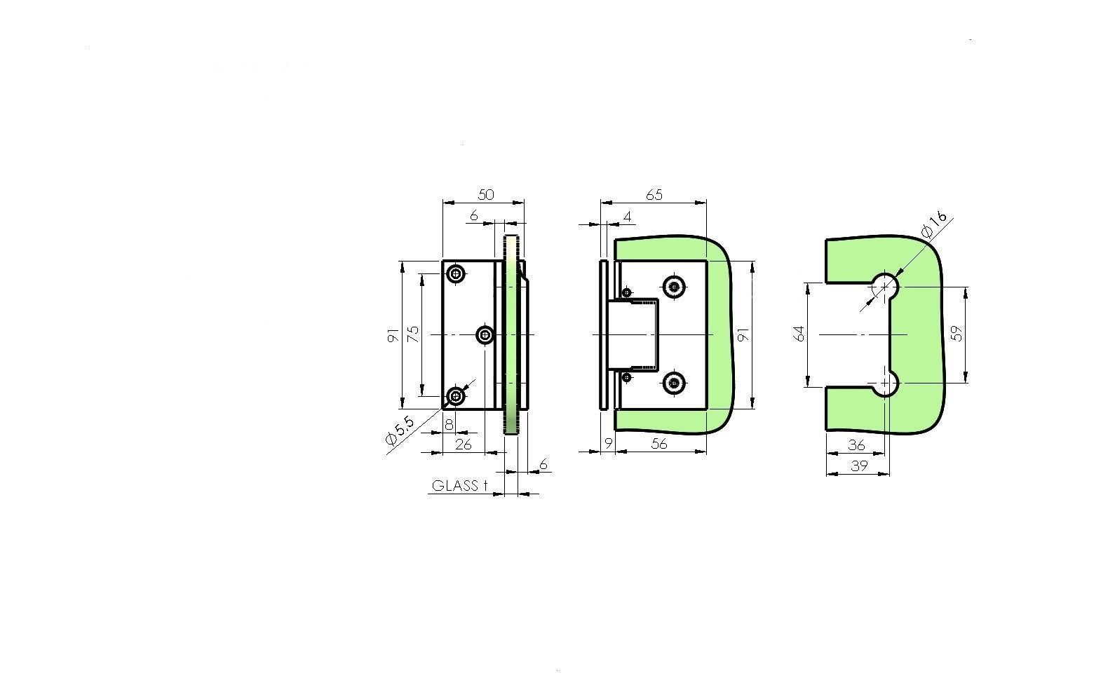 Hinge for glass door Brass flex