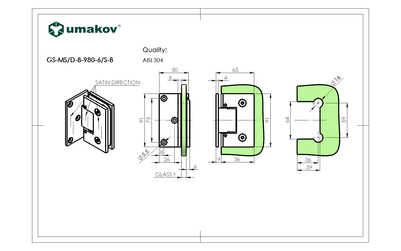 Hinge for glass door Brass flex