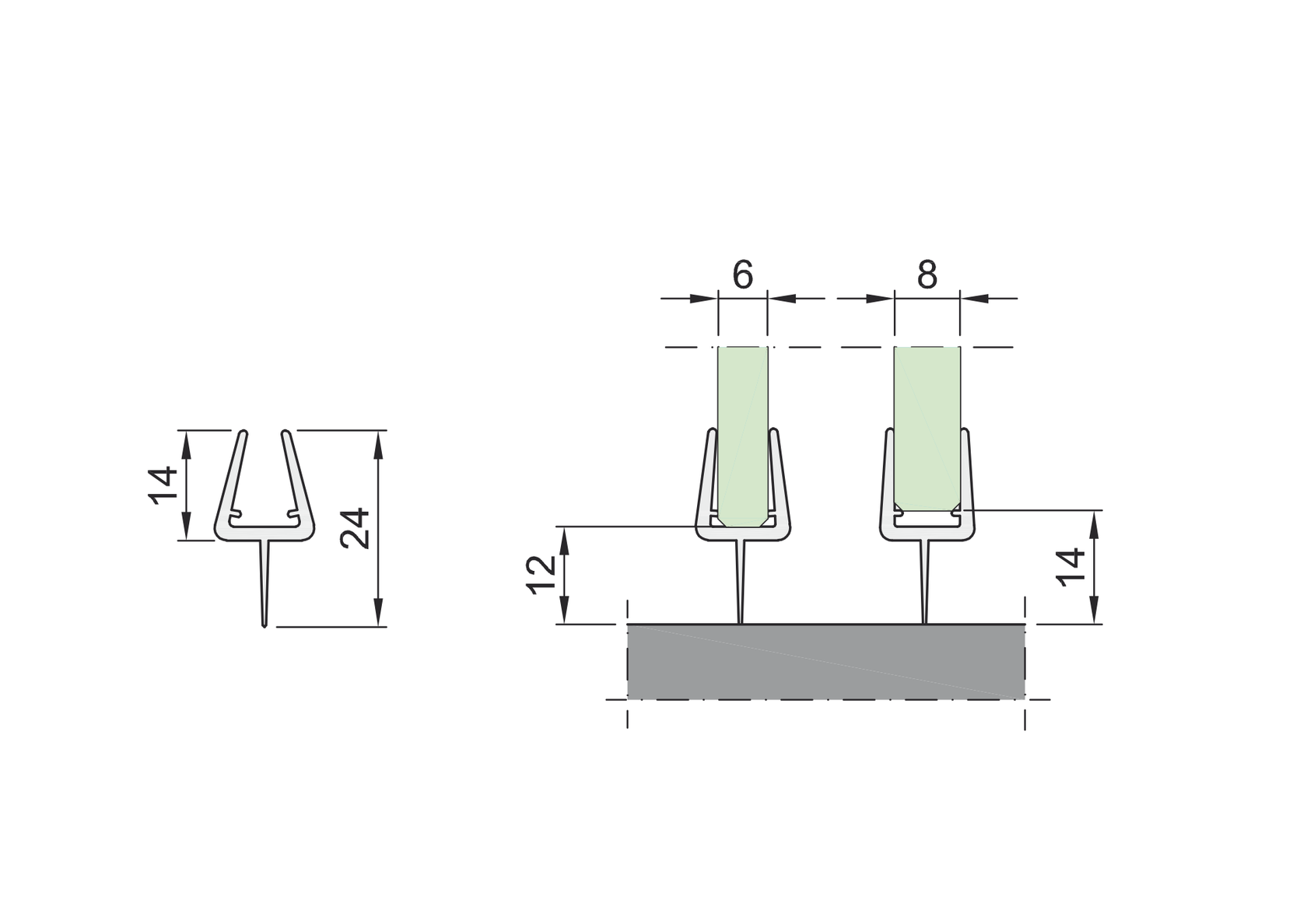 Floor glass door gasket
