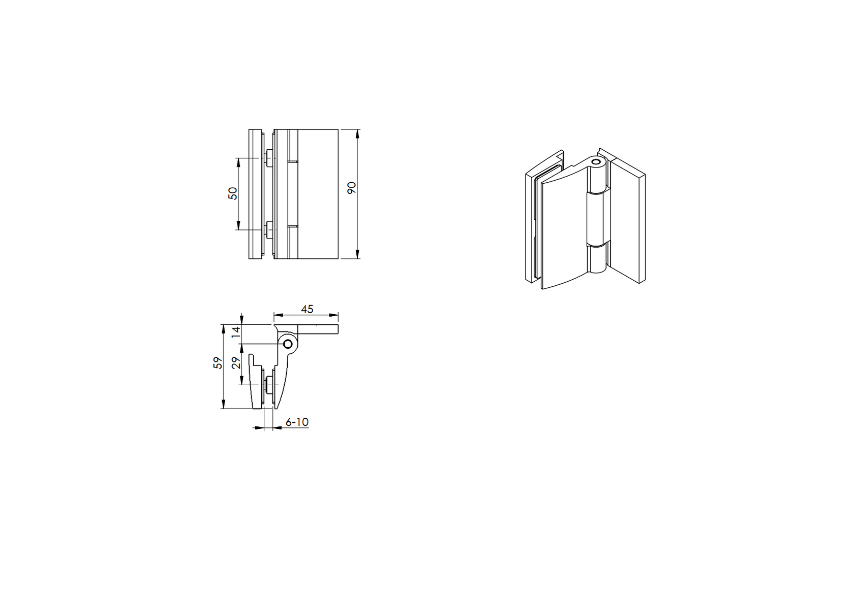 Hinge for glass door Ms