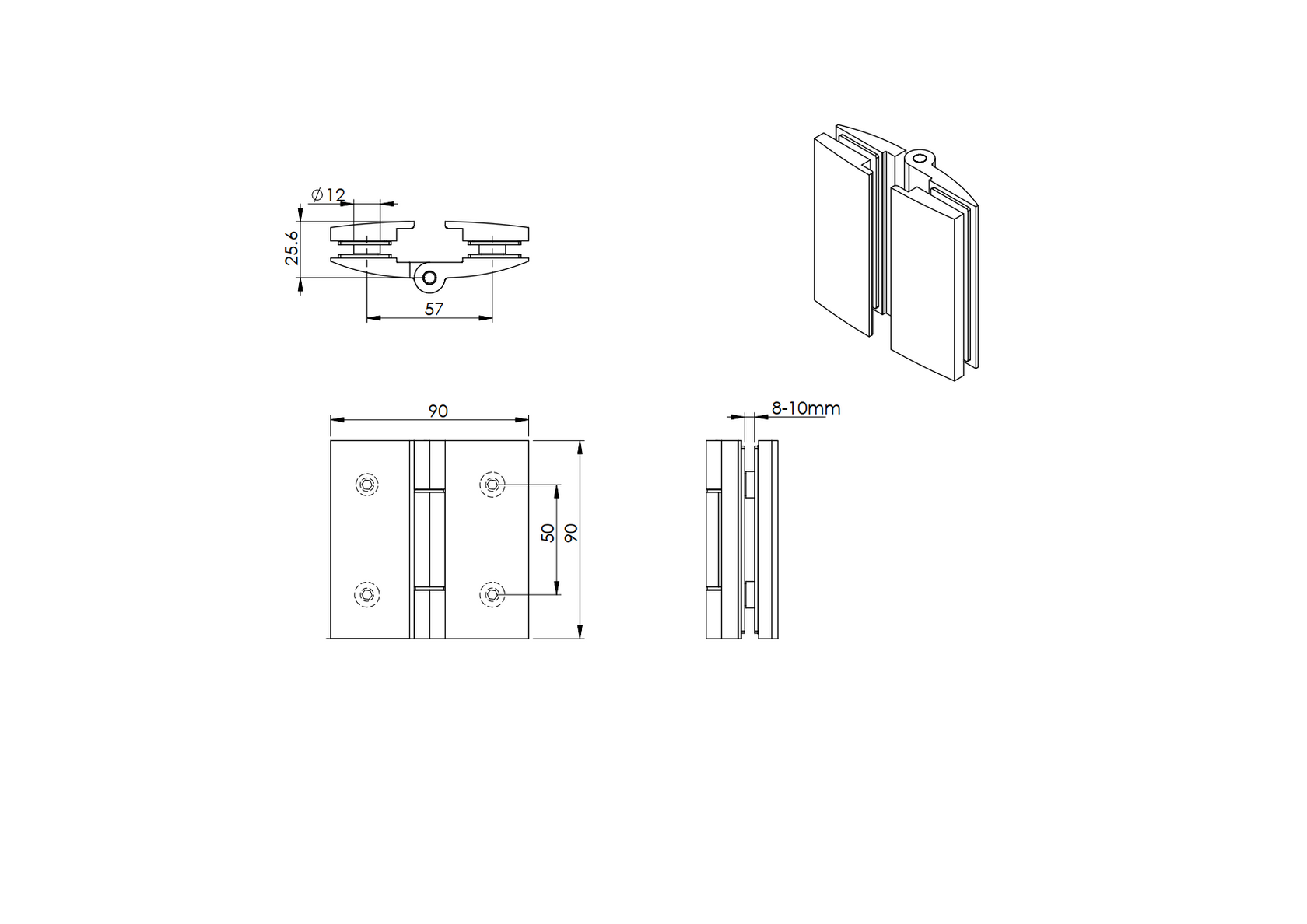 Hinge for glass door Ms